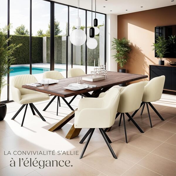 TecTake® Lot de 6 Chaises pivotantes de Salle à Manger Moderne Fauteuil Salon Velours Chaise Rembourrée Confortable Chaise Design Meuble Salon pour Salle à Manger, Coiffeuse, Chambre, Cuisine