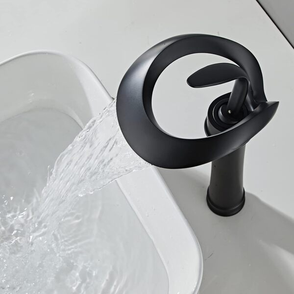 Robinet mitigeur cascade pour salle de bain, lavabo monobloc en laiton, noir, haut