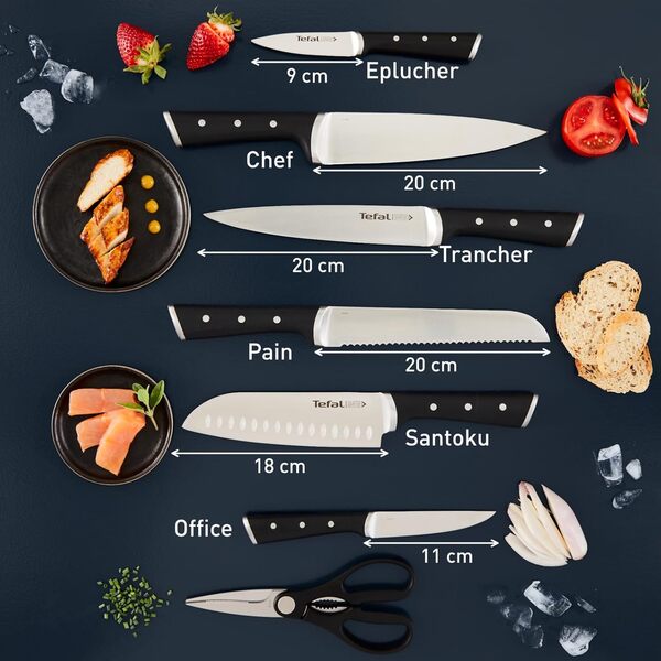 TefaI Ice Force Ensemble 11 pièces Bloc couteaux de cuisine + 10 couteaux, Lames en acier inoxydable allemand, Garantie 10 ans, Coupe et tranchant haute performance K232SA14