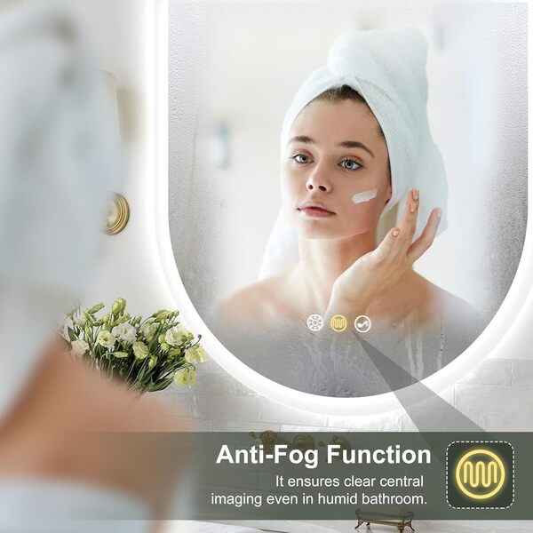 S'bagno Ovale Miroir LED Bluetooth Salle de Bain 60x90cm - Anti-Buée, 3000K-6500K, Mémoire, Verre Trempé, IP44, Lumineux, Horizontal/Vertical [Classe énergétique E]