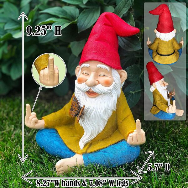 Humeur Lab Nain de Jardin – Zen Statue de GNOME – 22,9 cm Peinte à la Main pelouse Lutin pour extérieur ou Maison Decor