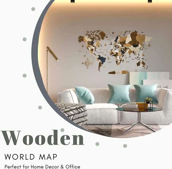 WoodLeo Carte du monde en bois 3D Art Large Wall Decor - Taille (M, L, XL) Idée de cadeau pour toute occasion - Art mural pour la maison, la cuisine ou le bureau