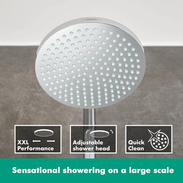 hansgrohe Crometta S - Colonne de douche avec mitigeur thermostatique, douche pluie 240 mm avec robinet, douchette, support, flexible de douche, barre et douche de tête ronde 1 jet, Chromé, 27267000