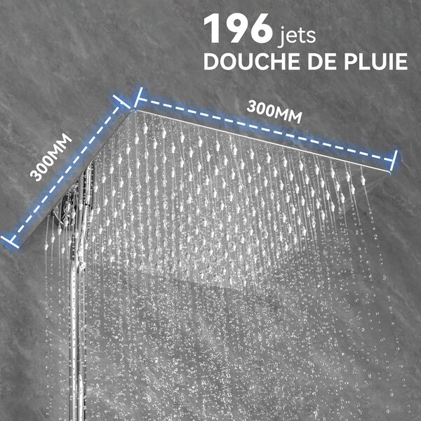 Auralum Colonne de Douche Thermostatique Anti-Calcaire, Ensemble de Douche Complet avec Ciel de Pluie 30cm, Idéal pour Rénovation (Ajustable sans nouveaux trous), Mitigeur Sécurisé 38°C, Chrome