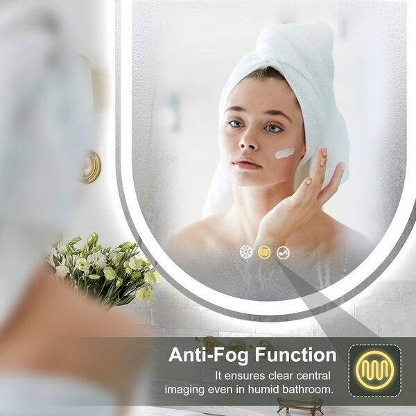 S'bagno Miroir Salle de Bain avec Eclairage 60x100cm, Bluetooth Miroir Led Salle de Bain avec Anti-buée, 3000K/4000K/6500K, Mémoire, Verre trempé HD, IP44 Miroir Salle de Bain Led, Horizontal/Vertical [Classe énergétique E]