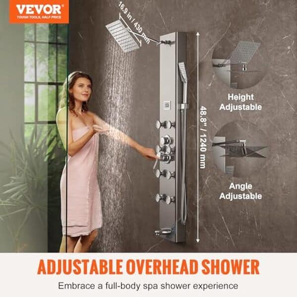 Découvrez le système de panneau de douche VEVOR avec 5 modes et 8 jets de massage pour une expérience de douche ultime. Performance, design et confort à l'honneur.