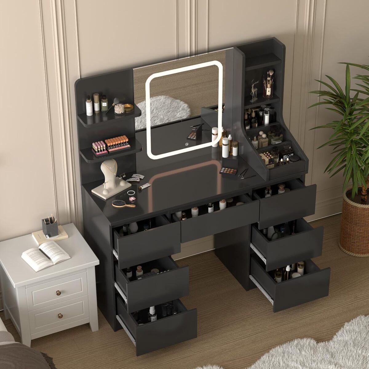 Avis coiffeuse Devoko LED : élégance et praticité en noir