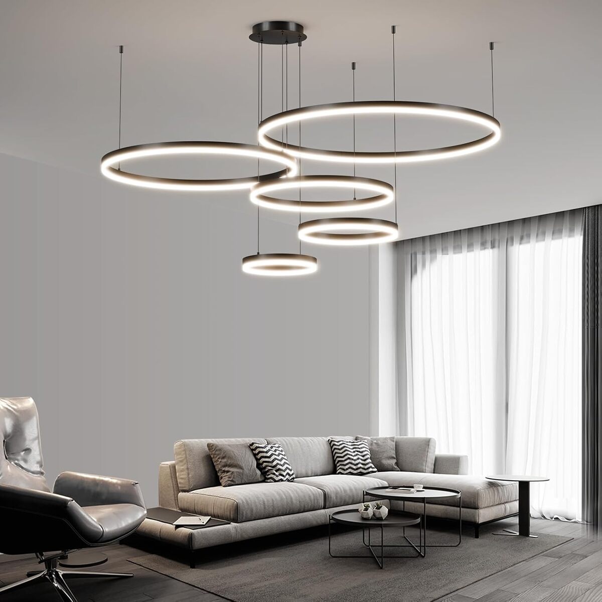 Test de la suspension à LED Mikeru dimmable à 5 anneaux pour cuisine et salon