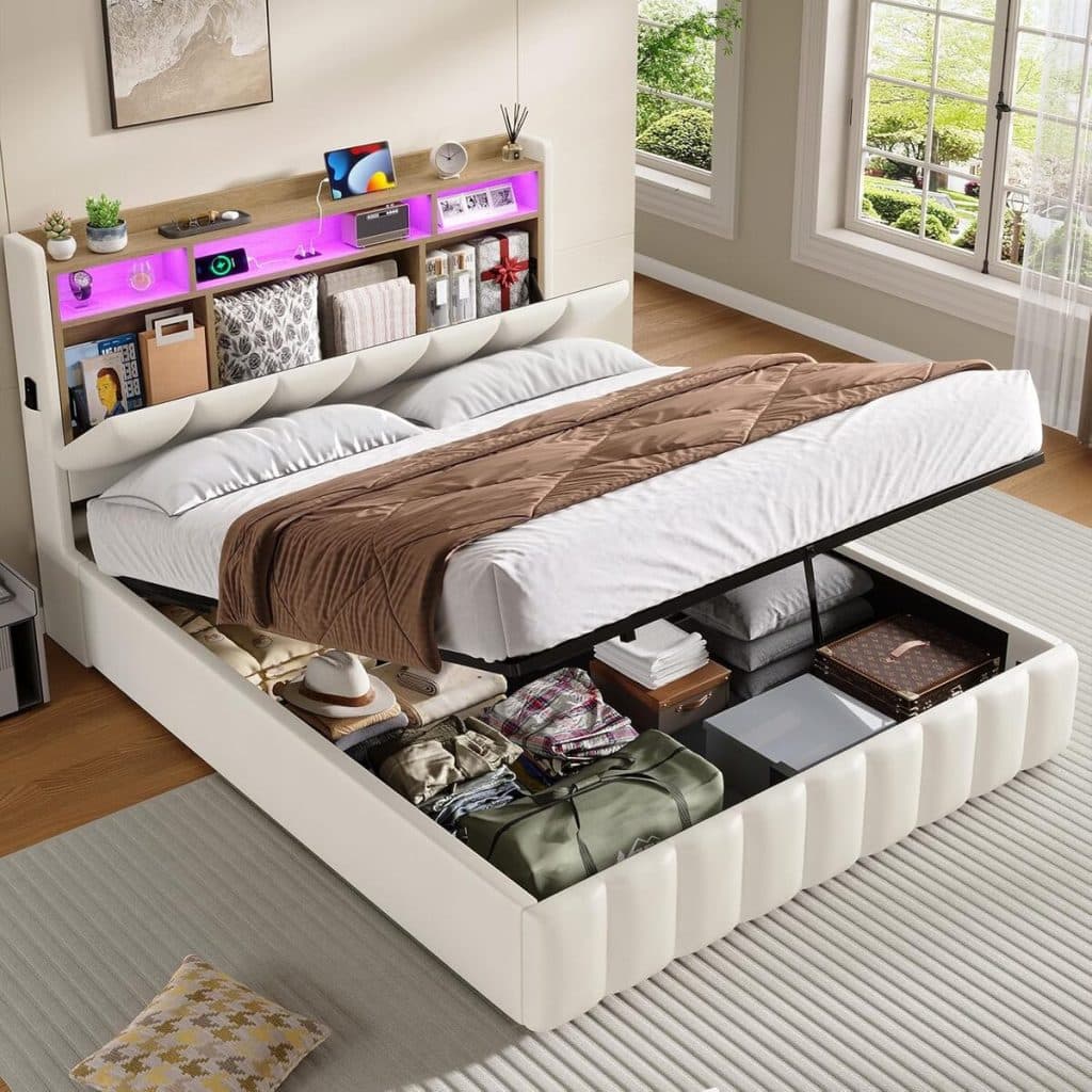 Test : lit coffre Kimenich 140x190 à LED et rangement innovant