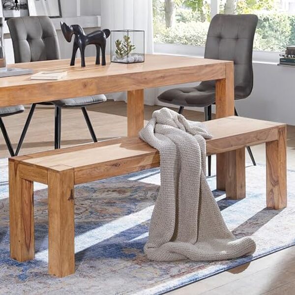 Découvrez le banc de cuisine FineBuy en bois d'acacia : un mélange parfait de design et de fonctionnalité pour votre intérieur. Dimension : 140x45x35 cm. Idéal pour un style moderne et élégant.