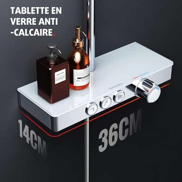 Explorez notre avis complet sur la colonne de douche thermostatique Rainsworth. Découvrez ses fonctionnalités innovantes et son étagère en verre chromé pour une salle de bain moderne et fonctionnelle.