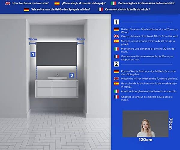 Découvrez le miroir mural LED ForAM 120x70cm : design élégant et fonctionnalités avancées pour sublimer votre salle de bain. Un must-have pour une touche de modernité.