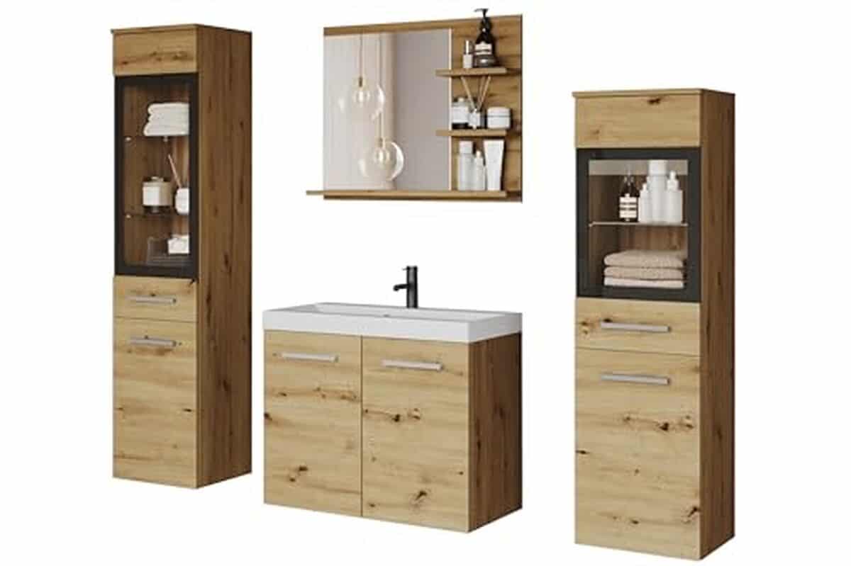 Test : meuble de salle de bain 4 pièces MINIO Marit en chêne artisan