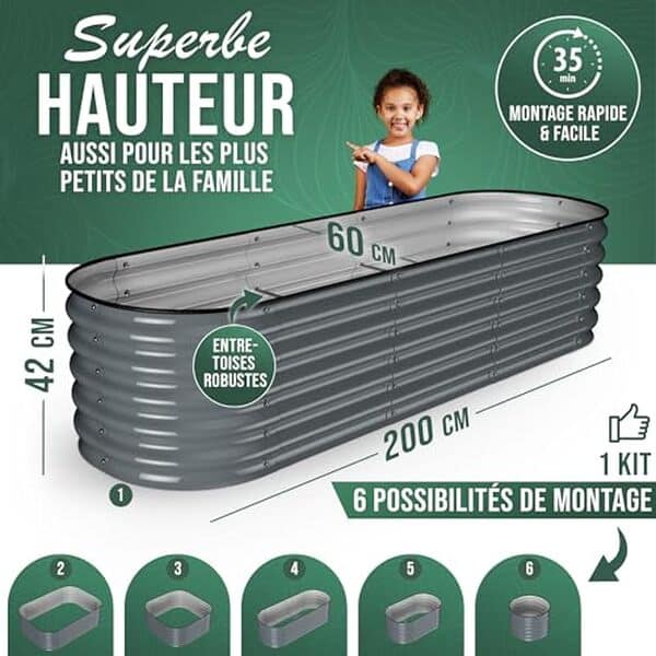 Découvrez notre test complet du potager surélevé Hofgarten QuickGrow 200x60x42 cm en acier galvanisé anthracite : performances, montage, durabilité et design en détail pour un jardinage simplifié