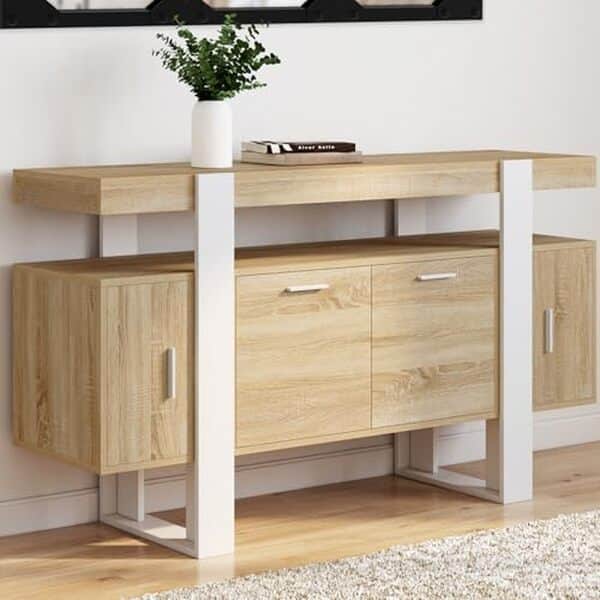 Découvrez le buffet IDMarket Phoenix 140 cm : un meuble au design moderne et épuré, alliant bois et blanc pour sublimer votre salon.