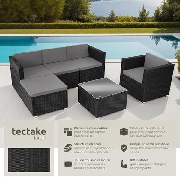 Découvrez notre test complet du salon de jardin TecTake® modulable 5 places : confort, design et adaptabilité au rendez-vous pour un extérieur accueillant