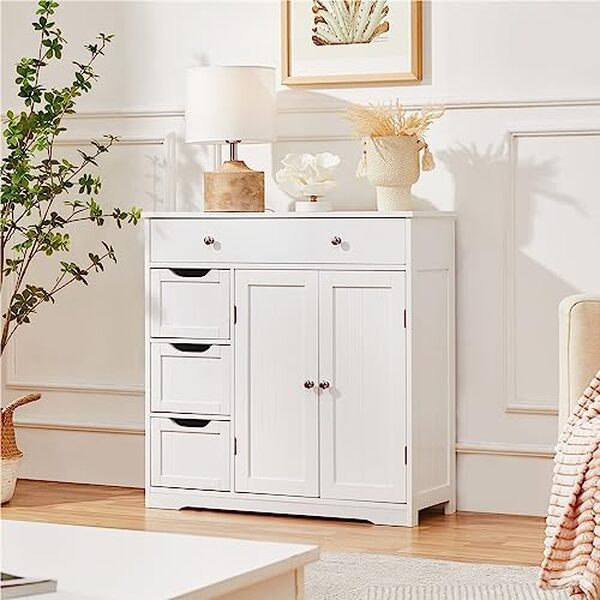 Découvrez notre avis complet sur le meuble de salle de bain Yaheetech : élégance et fonctionnalité avec 4 tiroirs et placard, idéal pour optimiser votre espace blanc.