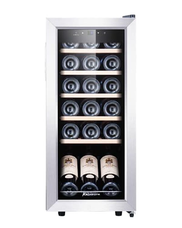 Découvrez la cave à vin kalamera krc-51fcss, idéale pour 18 bouteilles, avec écran tactile, design élégant et performance optimale pour les amateurs de vin.