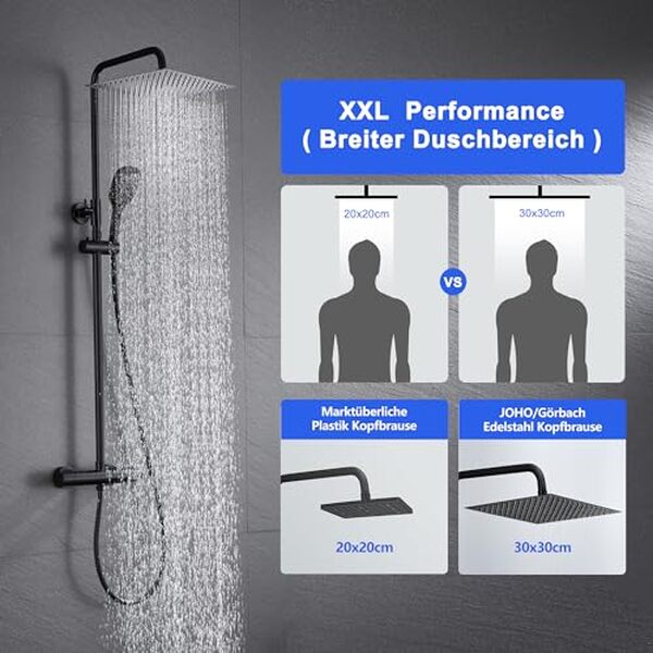Découvrez notre test complet de la colonne de douche JOHO 304 avec son design noir raffiné et son mitigeur thermostatique performant pour sublimer votre salle de bain.