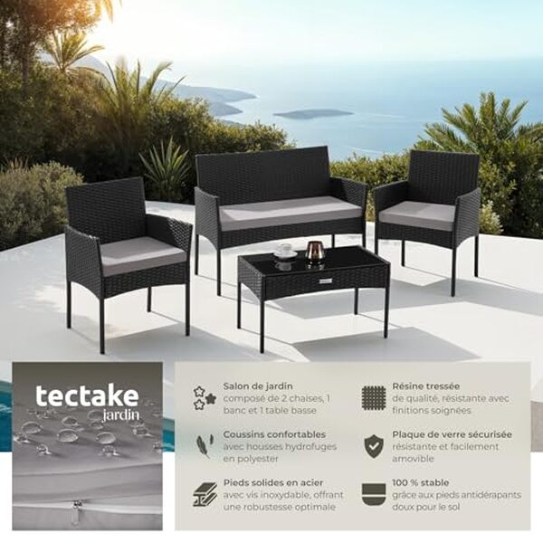 Découvrez notre avis détaillé sur le salon de jardin TecTake® en résine tressée : design élégant, confort optimal et durabilité garantis pour vos moments de détente en plein air.