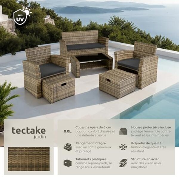 Découvrez notre test complet du salon de jardin TecTake en poly rotin : confort, design et durabilité pour un espace extérieur élégant et accueillant.