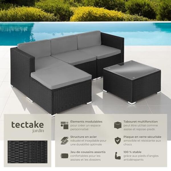 Découvrez notre test complet du salon de jardin modulable TecTake®. Style, confort et durabilité : évaluez le canapé 4 places en poly rotin pour sublimer votre extérieur.