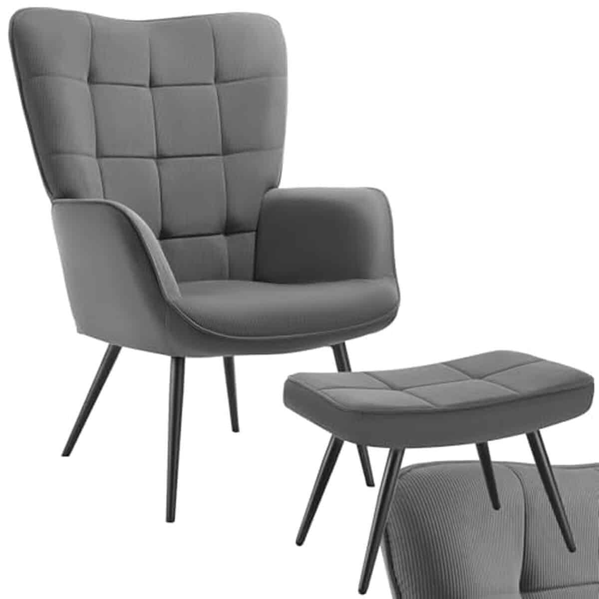 Avis sur le fauteuil TecTake velours côtelé et tabouret scandinave
