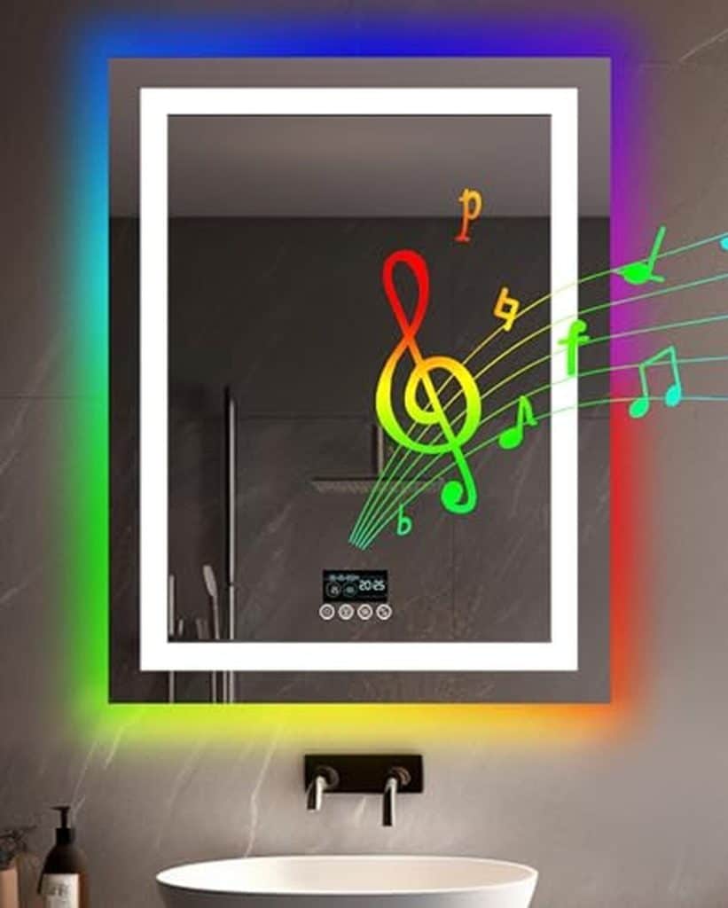 Avis sur le miroir LED LUVODI RGB 90x70cm avec horloge et Bluetooth