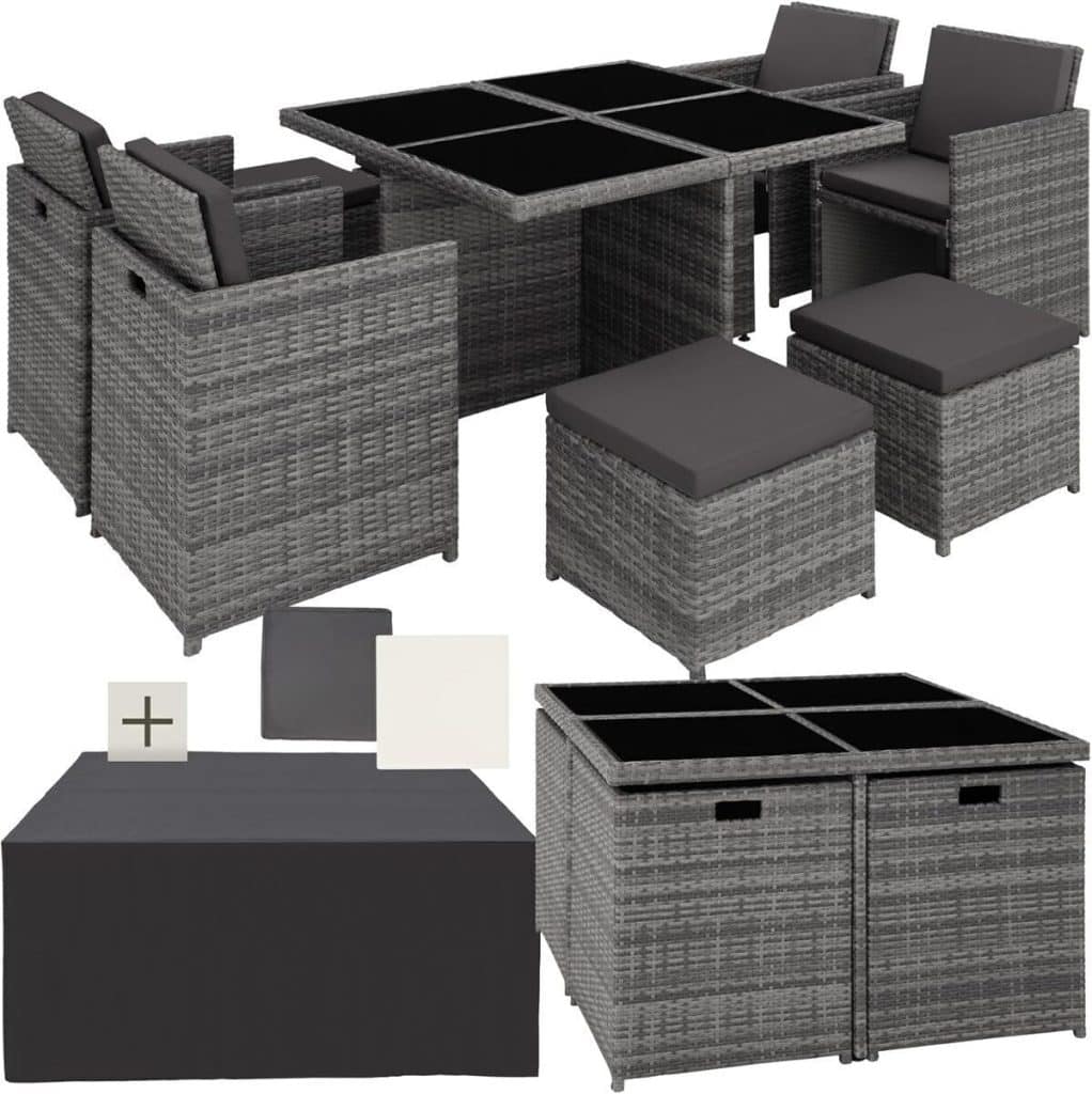 Test du salon de jardin TecTake® 8 places en poly rotin - gris