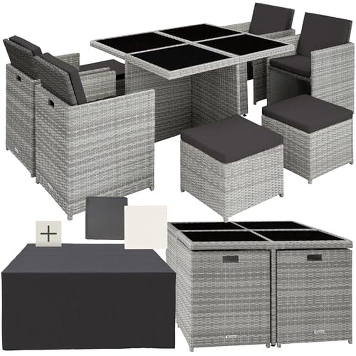 Test du salon de jardin TecTake® 8 places en poly rotin gris clair