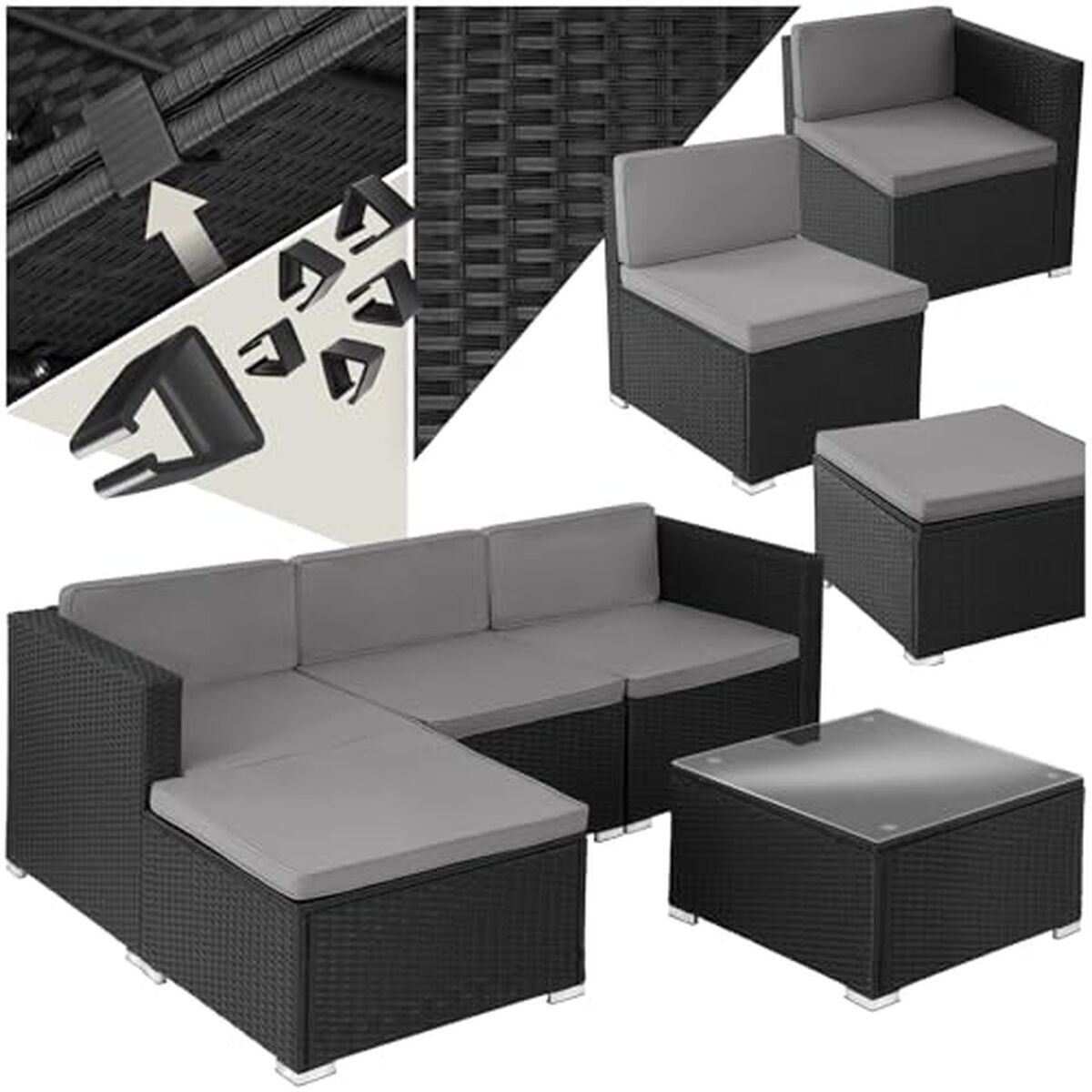 Test : ensemble salon de jardin poly rotin TecTake®, canapé modulable 4 places