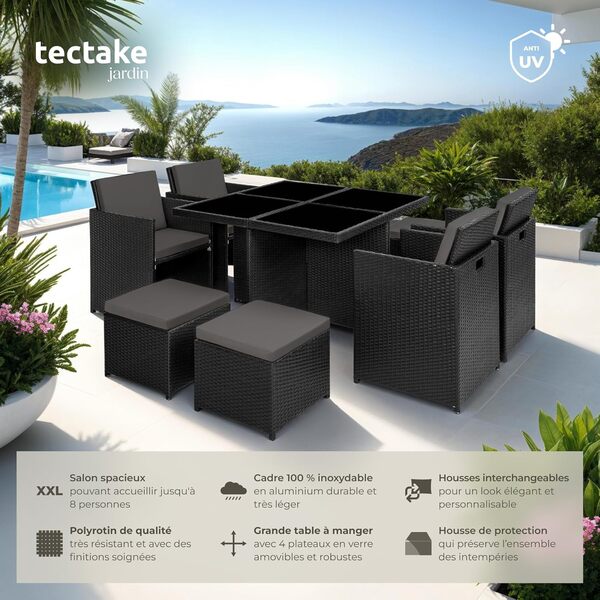 Découvrez notre test du salon de jardin TecTake® : un mélange parfait de confort et de style pour accueillir 8 personnes, idéal pour vos espaces extérieurs.
