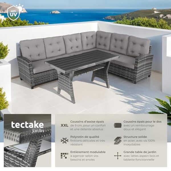 Découvrez notre analyse complète du salon de jardin 6 places TecTake® en rotin XXL, idéal pour profiter pleinement de votre extérieur. Confort, design et durabilité sont au rendez-vous.