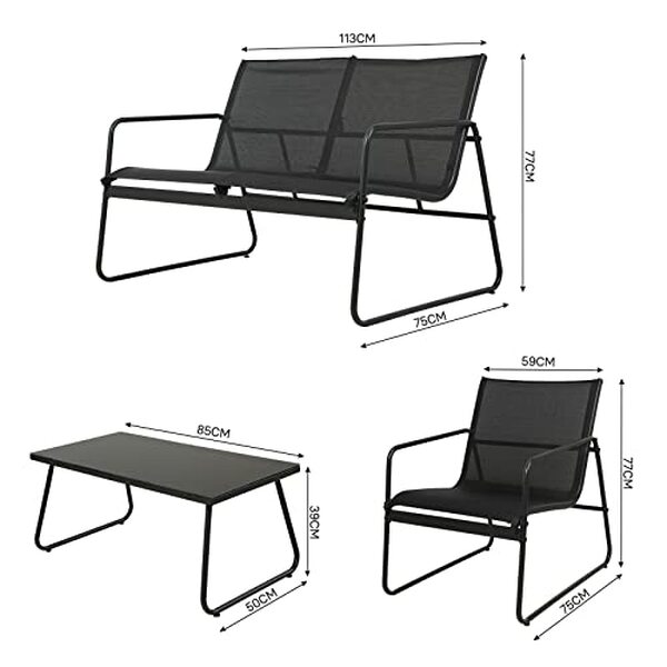 Découvrez notre analyse de l'ensemble de mobilier d'extérieur Grand patio 4 pièces noir : durabilité, confort et style pour une terrasse parfaite.