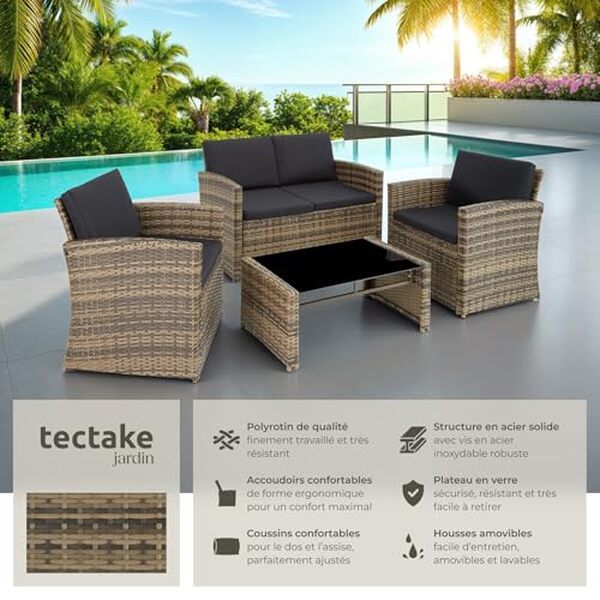 Découvrez le test complet du salon de jardin TecTake 4 places en résine tressée : design élégant, confort optimal et durabilité pour sublimer votre extérieur.