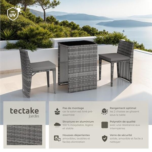 Découvrez notre test complet du salon de jardin 2 personnes TecTake® en poly rotin : design, confort et durabilité au rendez-vous pour un extérieur élégant et pratique