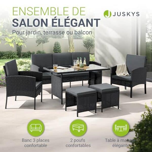 Découvrez notre test complet du salon de jardin Turin en rotin synthétique de Juskys. Élégance et durabilité pour votre espace extérieur. Avis et conseils d'achat inclus.