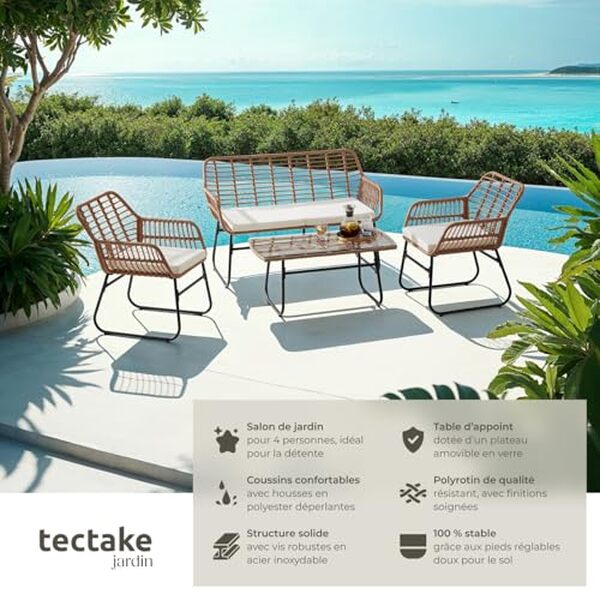 Découvrez notre analyse détaillée du salon de jardin TecTake en poly rotin : design, confort et durabilité pour vos moments en extérieur.