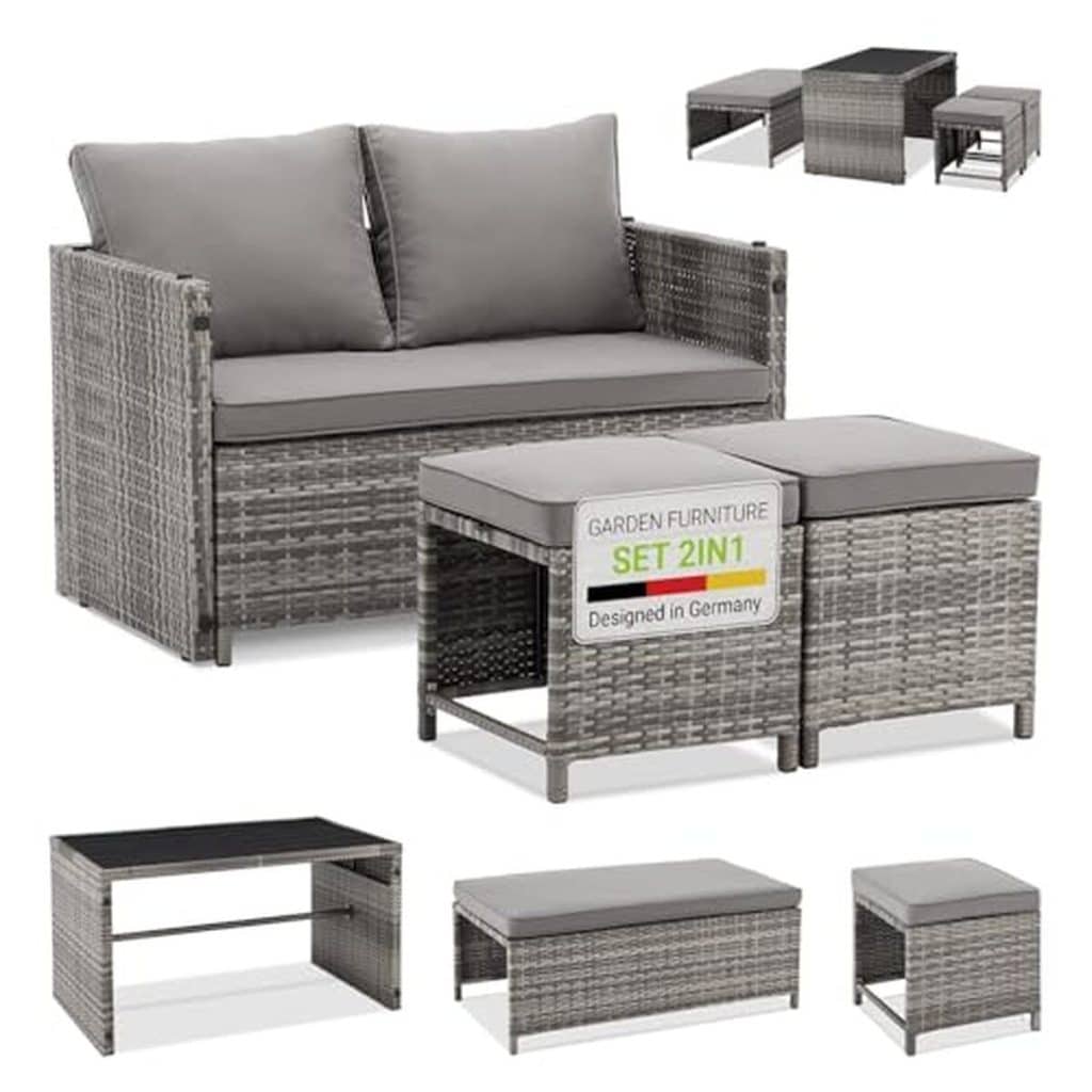 Test : ensemble mobilier de jardin Juskys Jamaika en polyrotin gris chiné