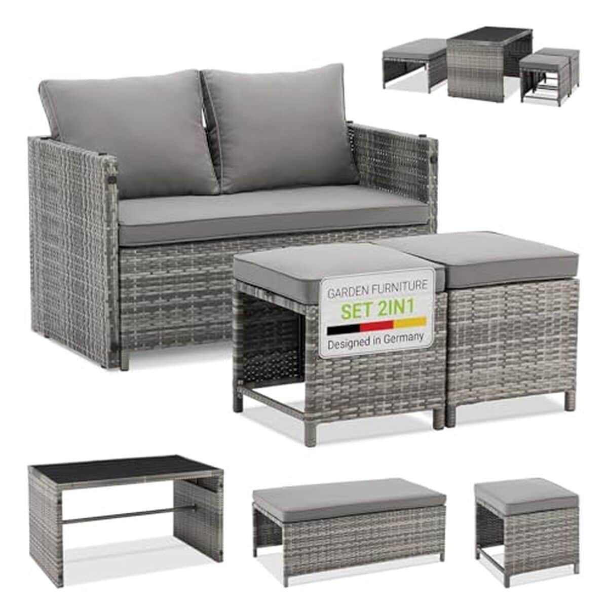 Test : ensemble mobilier de jardin Juskys Jamaika en polyrotin gris chiné