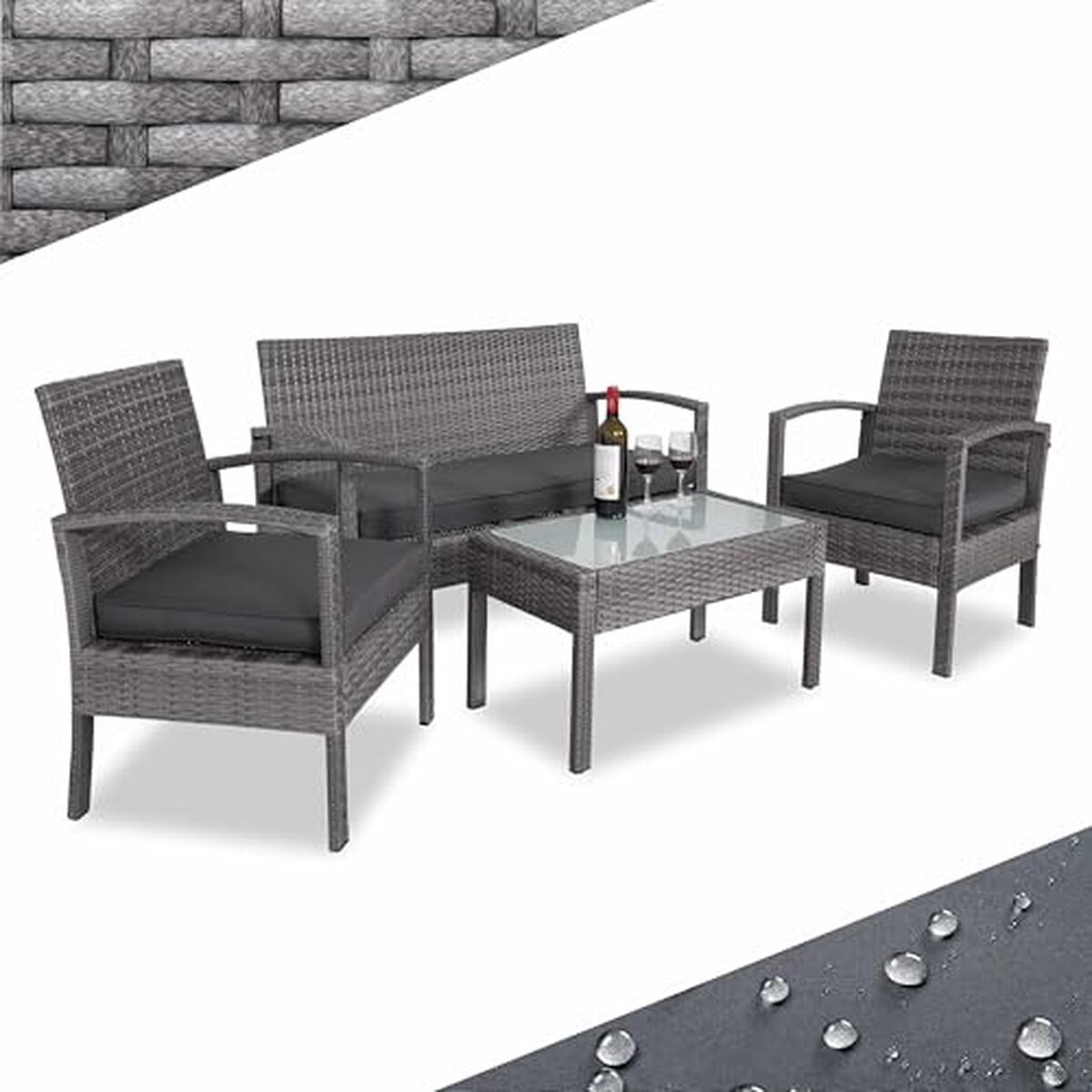 Test : salon de jardin Casaria en polyrotin anthracite pour 4 personnes