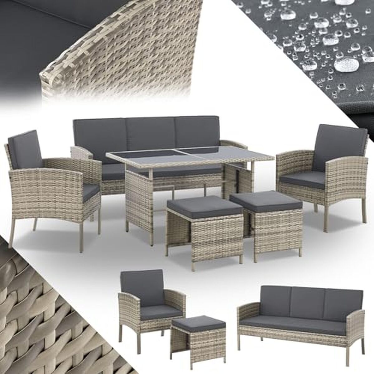 Test : salon de jardin Turin Juskys 6 pièces en polyrotin gris